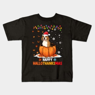 Beagle On Pumpkin Happy Hallothanksmas Kids T-Shirt